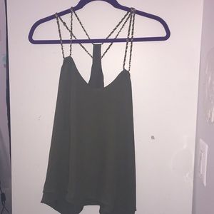 olive green tank top with gold straps